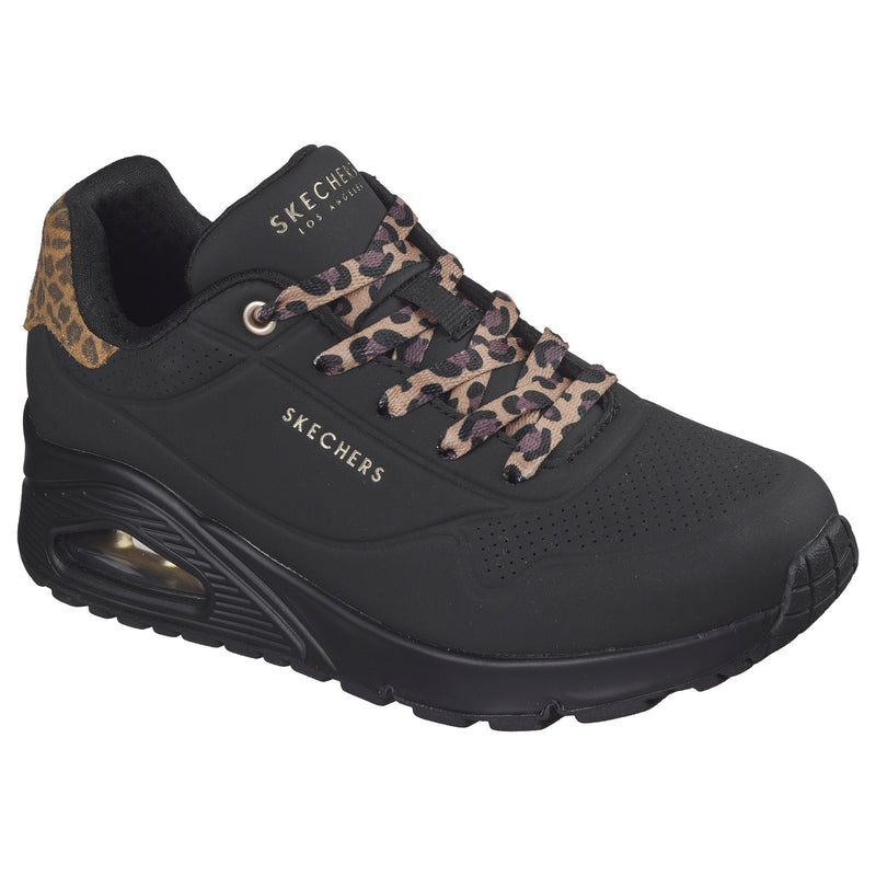 Womens Skechers 177093 Bubble Heel Trainer - Black Uno Leopard - Black