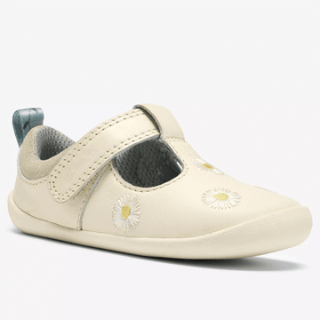 Infant Girls Clarks Roamer Flora Floral T-Bar Velcro Strap Pre Walker Shoes - Cotton Combi
