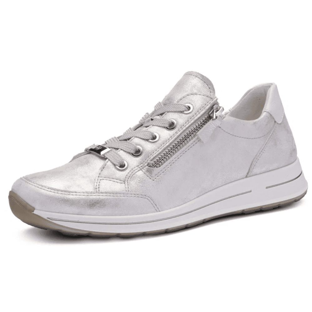 Womens Ara Osaka Silver and White Metallic Lace and Side Zip Trainers