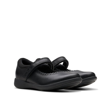 Girls Clarks Etch Pure Kid School Shoes - Black