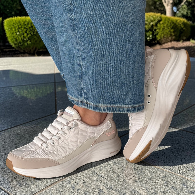 Womens Skechers 150404 Slip-In Contour Foam Trainer - Natural