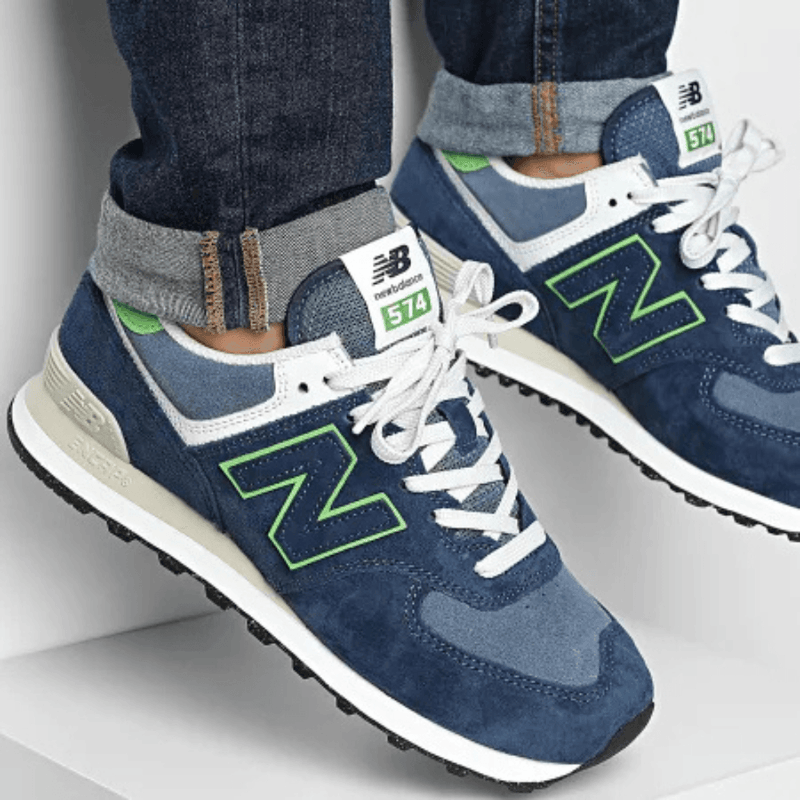 New Balance Mens 574 Suade Trainers - Navy with Alpine Green