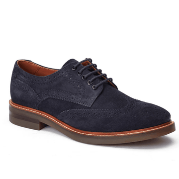 Mens Base London Hatfield Suede Brogue Lace Up Shoes - Navy
