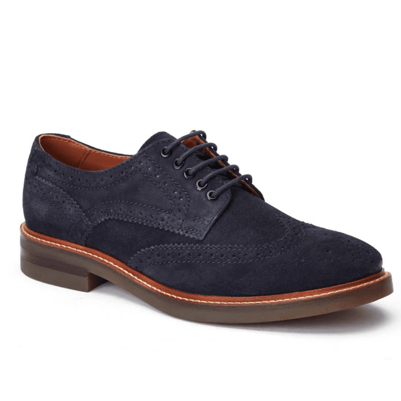Mens Base London Hatfield Suede Brogue Lace Up Shoes - Navy