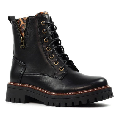 Womens Lunar Colerado Black Leopard Print Ankle Boots - Black