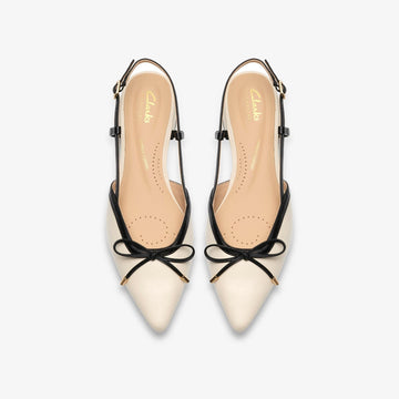 Womens Clarks Sensa15 Bow Cream Leather Sling Pumps - Cream Leather