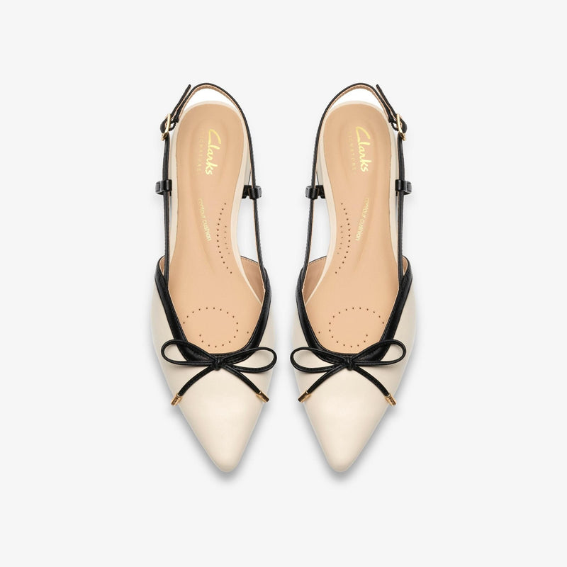 Womens Clarks Sensa15 Bow Cream Leather Sling Pumps - Cream Leather