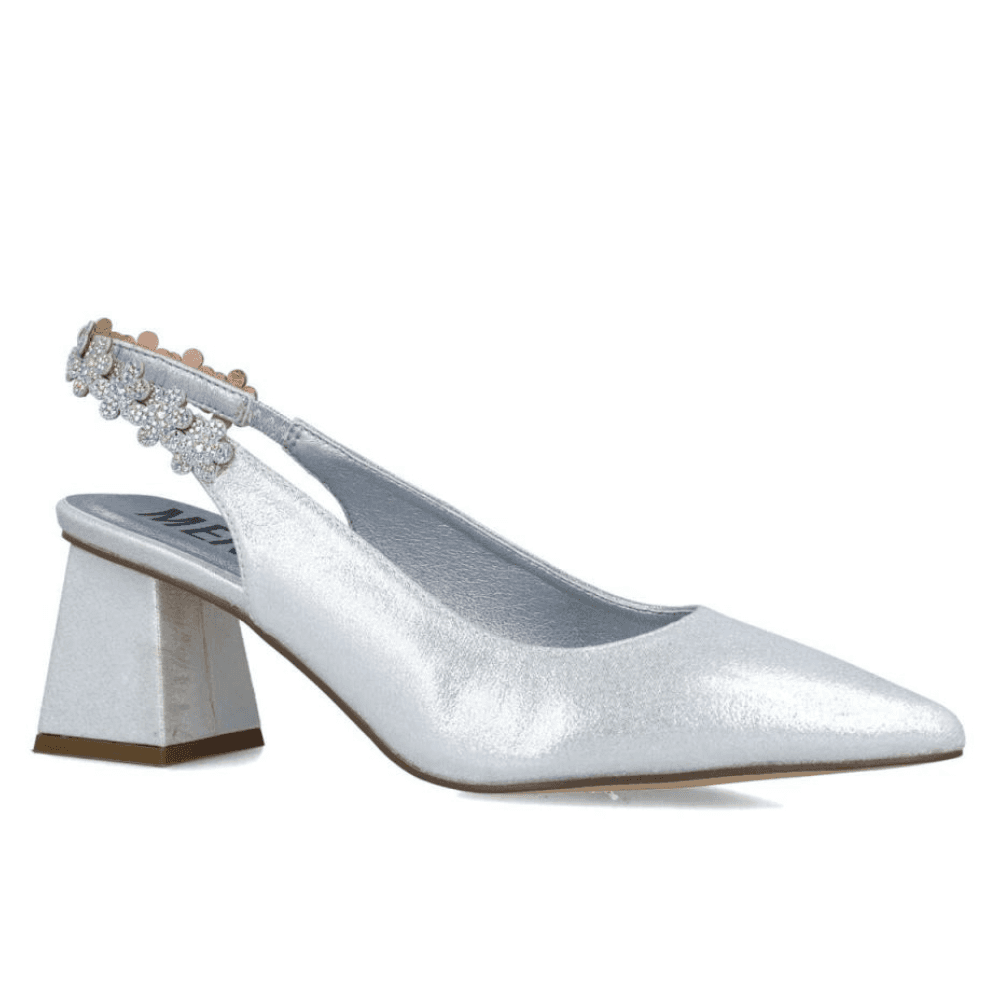 Womens Menbur 25786 Silver Floral Diamante Slingback Block Heels