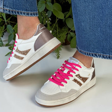 Womens Teddy Smith 120598 White and Grey Stripe Trainers - White