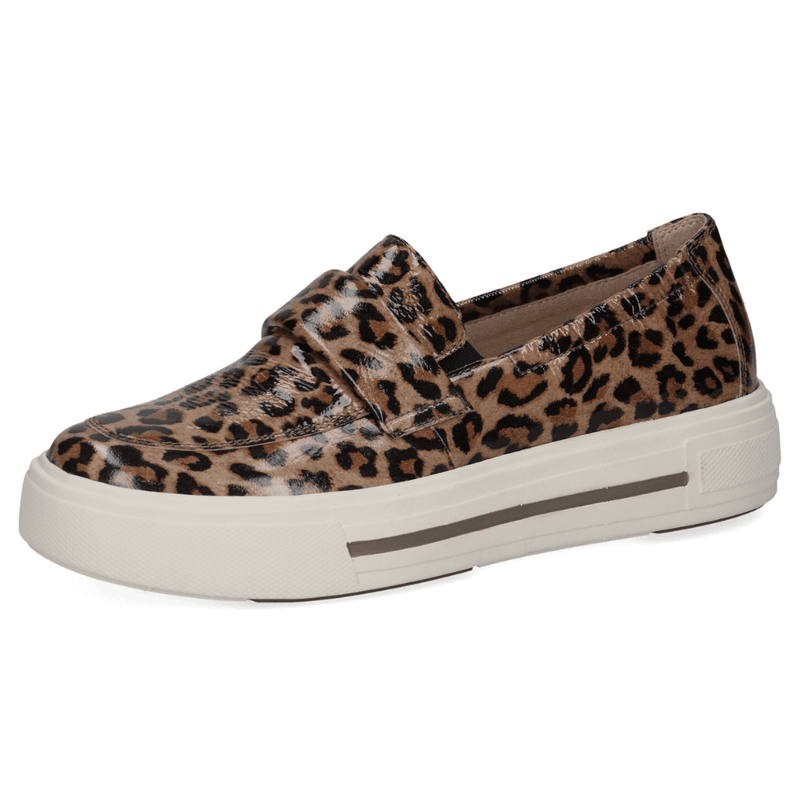 Womens Caprice 24751 Leopard Patent Sporty Loafers - Beige