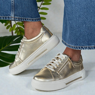 Womens Clarks Hollyrose Zip Platform Trainers - Gold