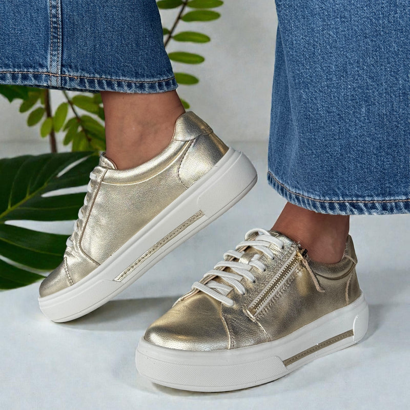 Womens Clarks Hollyrose Zip Platform Trainers - Gold
