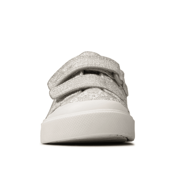 Infant Clarks Girls City Bright Silver Floral Glitter Canvas Shoe - Silver