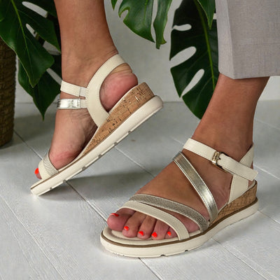 Womens Tamaris 28713 Velcro Closed Sandals - Ivory