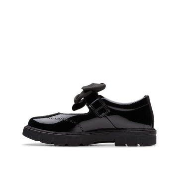 Girls Clarks Lorcam Jane Kid Black Patent School Shoes - Black Patent