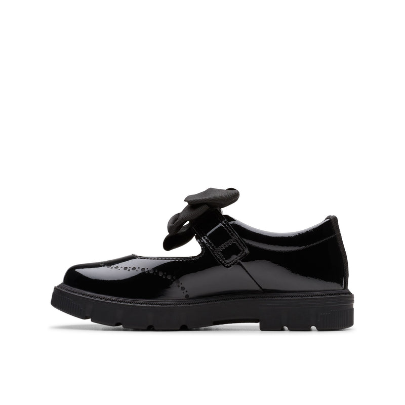 Girls Clarks Lorcam Jane Kid Black Patent School Shoes - Black Patent