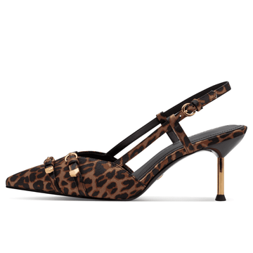 Womens Tamaris 29621 Leopard Print Buckle Pointed Toe Heels - Leopard