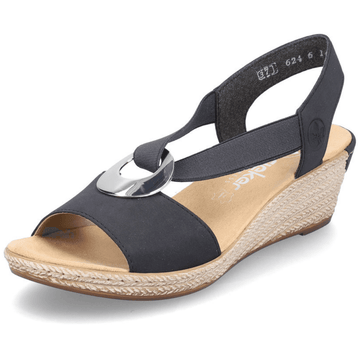 Womens Rieker 624H6 Navy Circle Brooch Wedge Sandals - Navy