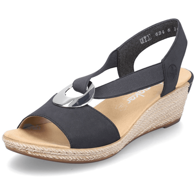 Womens Rieker 624H6 Navy Circle Brooch Wedge Sandals - Navy