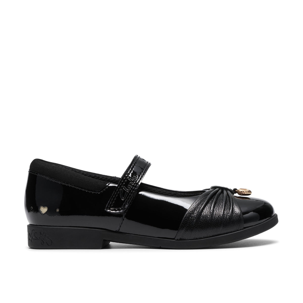 Girls Clarks Lock Gem Kid Black Patent School Shoes