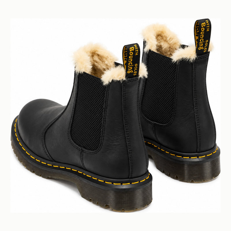 Womens Dr Martens 2976 Leonore Faux Fur Black Burnished Chelsea Boots - Black