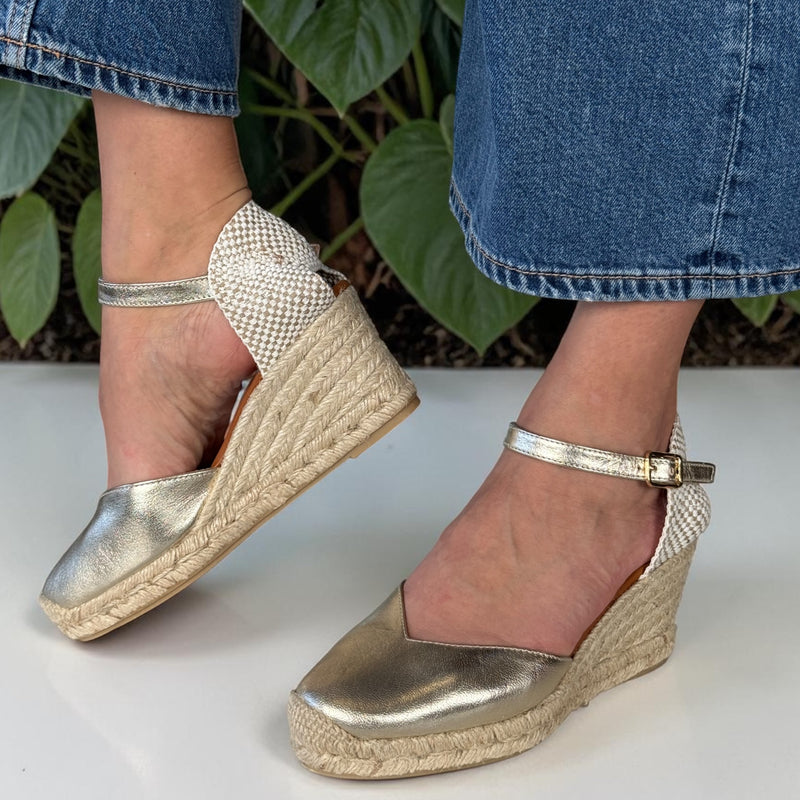 Womens Wonders YD-SI685 Wedge Espadrilles - Champagne Gold