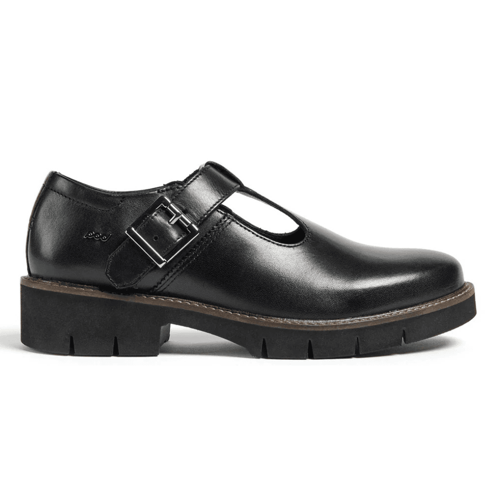 Girls Pod Kayla T-Bar School Shoes- Black Leather