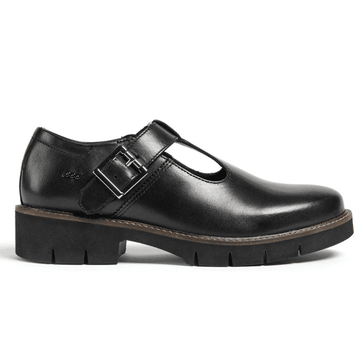 Girls Pod Kayla T-Bar School Shoes- Black Leather - Black Leather