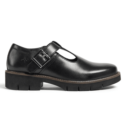 Girls Pod Kayla T-Bar School Shoes- Black Leather - Black Leather