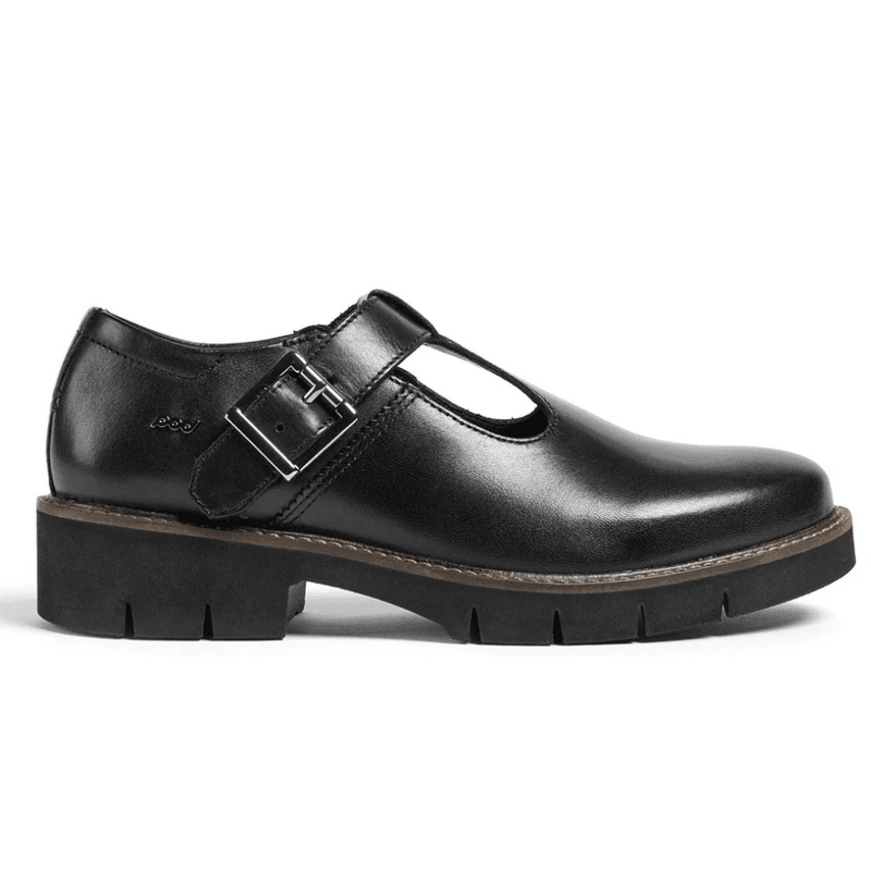Girls Pod Kayla T-Bar School Shoes- Black Leather - Black Leather