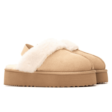 Womens Xti 144440 Faux Fur Lined Platform Mules - Beige Gold