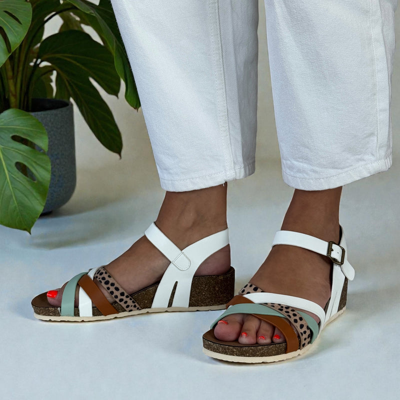 Lunar Selina Low Wedge Spotty Sandals - White Multi