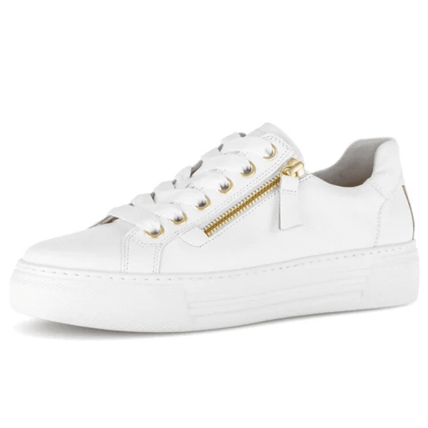 Womens Gabor Campus 86.465 White and Gold Side Zip Leather Trainers - White