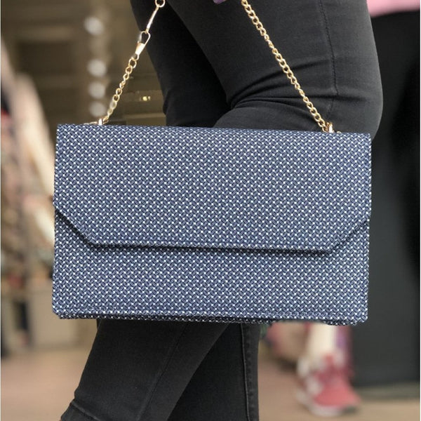 Glamour Blue Print Clutch Bag - Clara - Blue