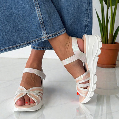 Womens Jose Saenz 5330 Wedge Sandal - White & Pink Iridescent