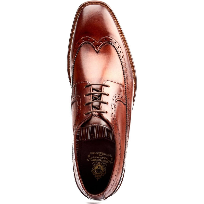 Mens Base London Havisham Tan Washed Brogue Formal Lace-up Shoe - Tan