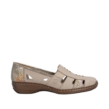 Womens Rieker 41385 Beige Heeled Sandal - Beige Gold
