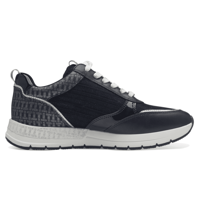 Womens Tamaris 23732 Wedge Side Zip Monogram Trainers - Navy