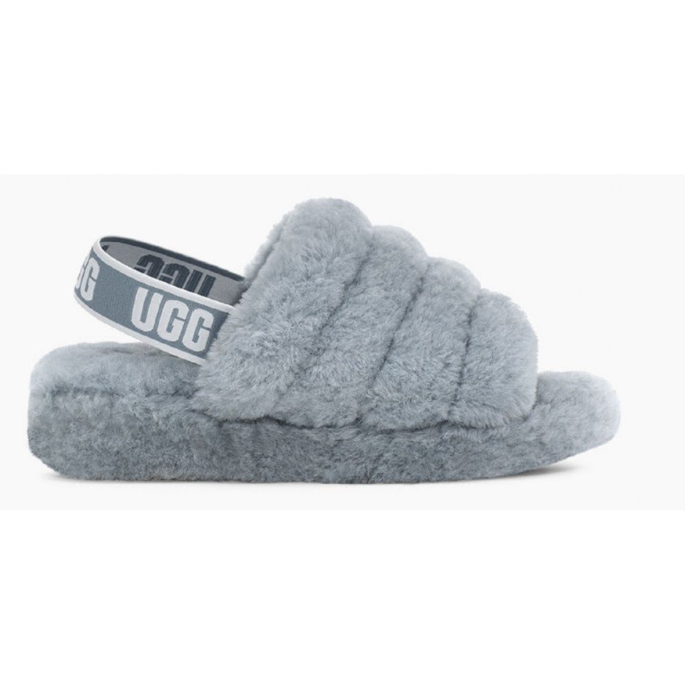 Womens Ugg Fluff Yeah Blue Grey Logo Slide Sippers