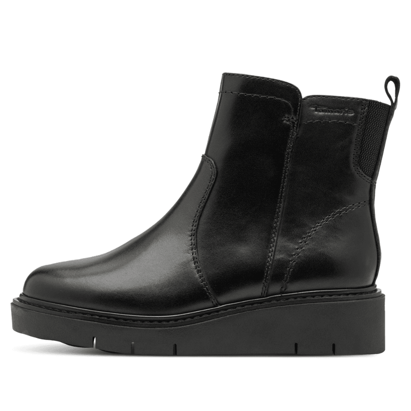 Womens Tamaris Comfort 85408 Black Leather Wedge Boots - Black