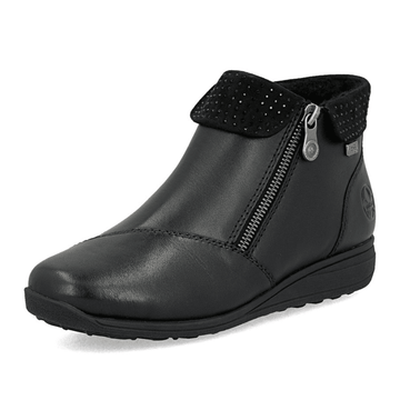 Womens Rieker 47252 Black Double Zip Diamante Cuff Boots - Water-Resistant - Black