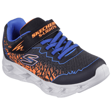 Skechers Boys S Lights Vortex Black Blue and Orange Trainers - Black