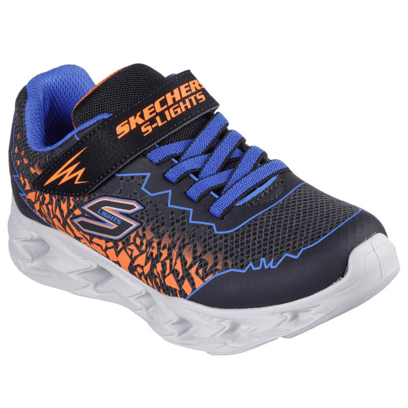 Skechers Boys S Lights Vortex Black Blue and Orange Trainers - Black