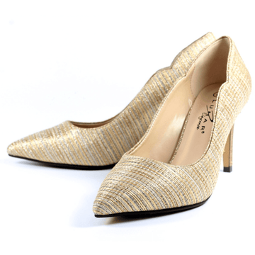 Womens Lunar Natalia Gold Textile Scallop Edge Court Heels - Gold