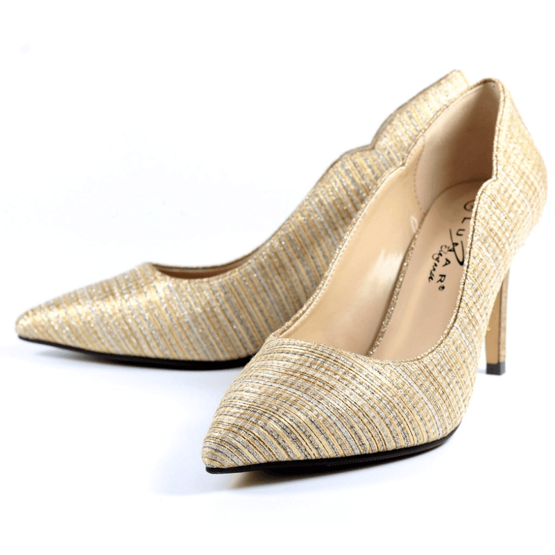Womens Lunar Natalia Gold Textile Scallop Edge Court Heels - Gold