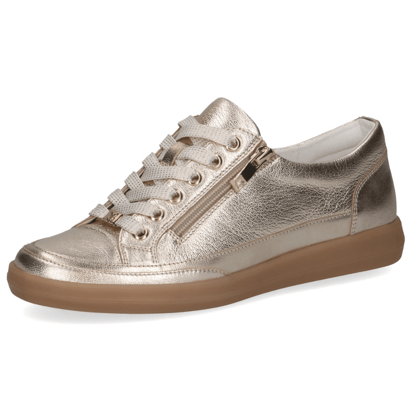 Womens Caprice 23706 Gold Leather Side Zip Trainers - Gold