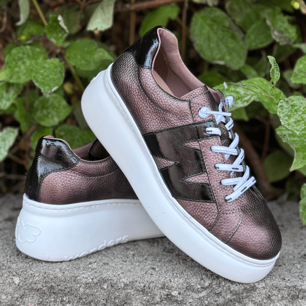 Womens Wonders A-2660 Bronze and Black Platform Elasticated Trainers
