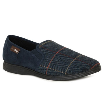 Mens Lazy Dogz Harrison Tweed Slippers - Navy