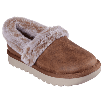 Womens Skechers Cozy Up Faux Fur Trim Slippers - Chestnut