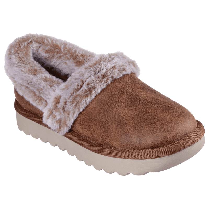 Womens Skechers Cozy Up Faux Fur Trim Slippers - Chestnut